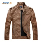 Мужские кожаные куртки Covrlge, модное тонкое однотонное пальто из искусственной кожи, Мужская зимняя одежда с длинным рукавом и воротником-стойкой, мотоциклетная кожа MWP002