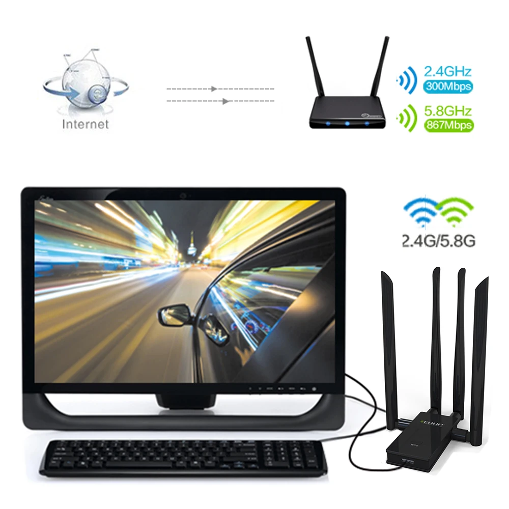 EDUP USB3.0 двухдиапазонный USB сетевой адаптер 2,4/5 ГГц 802.11ac 1900 Мбит/с USB беспроводной Wi-Fi адаптер 4* 6dBi WiFi ключ