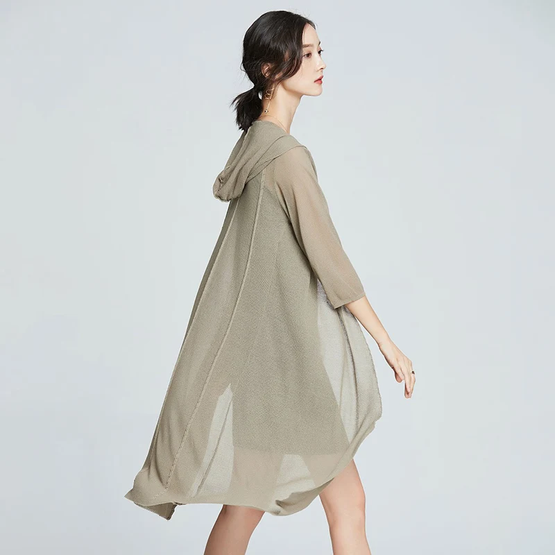 Трикотажный льняной кардиган для женщин весна лето 2018 длинная рубашка женское