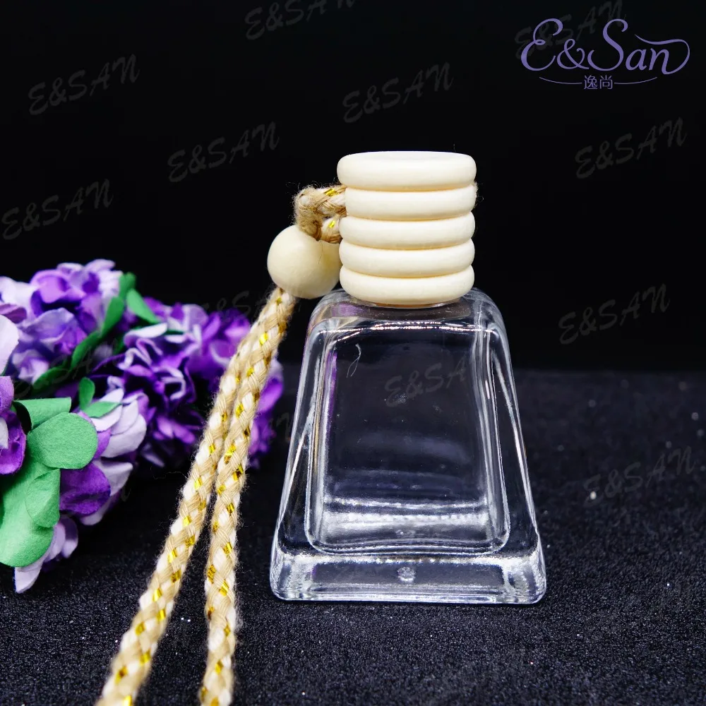 New Arrival wholesale FM1370-15ML trapezoidal perfume glass bottle car pendant wooden cap bottle 100pcs/lot