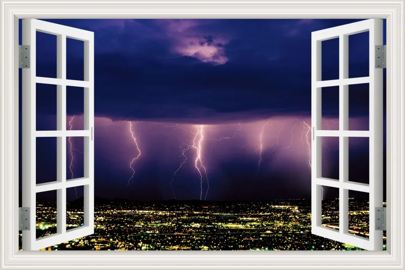 17 3d Вид из окна стены удивительный Lightning Пейзаж Современная Природа обои фрески Стикеры наклейка виниловые Home Decor Гостиная - Цвет: 17