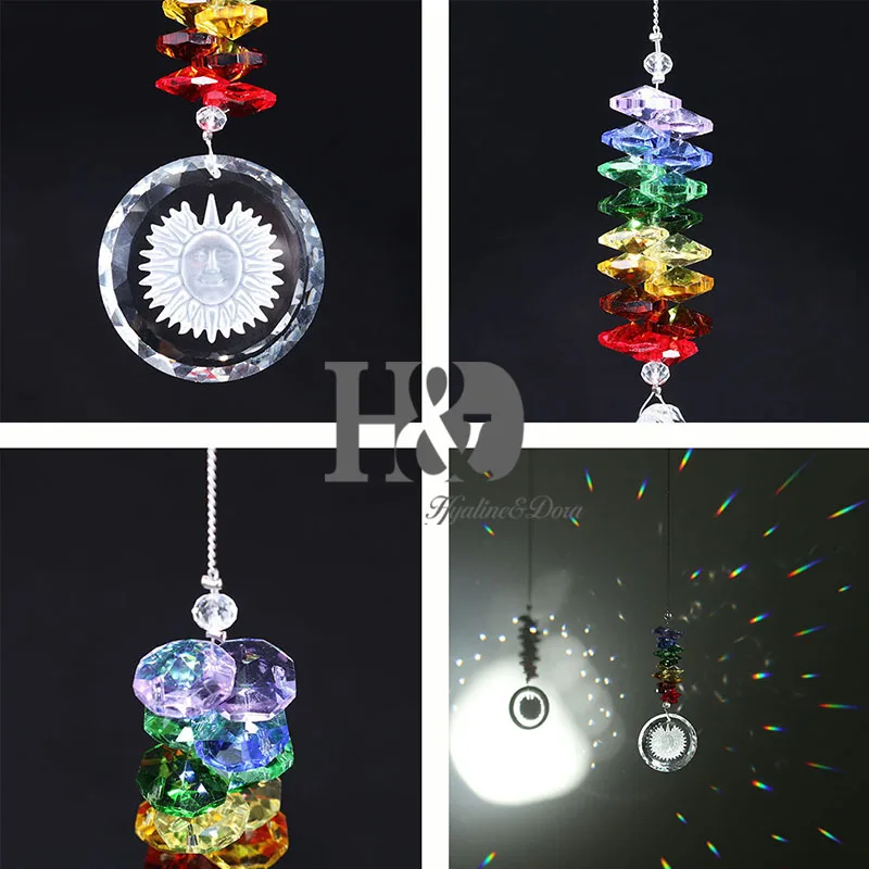 H& D ручная работа Хрустальная стеклянная подвеска в виде солнца чакра Suncatcher кристалл Радуга производитель подарок в упаковке(восьмиугольник стиль