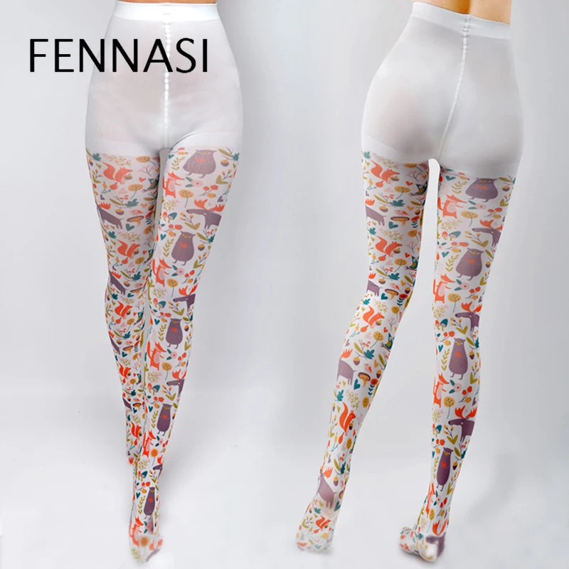 Женские японские колготки FENNASI милые белые бархатные с мультяшными рисунками