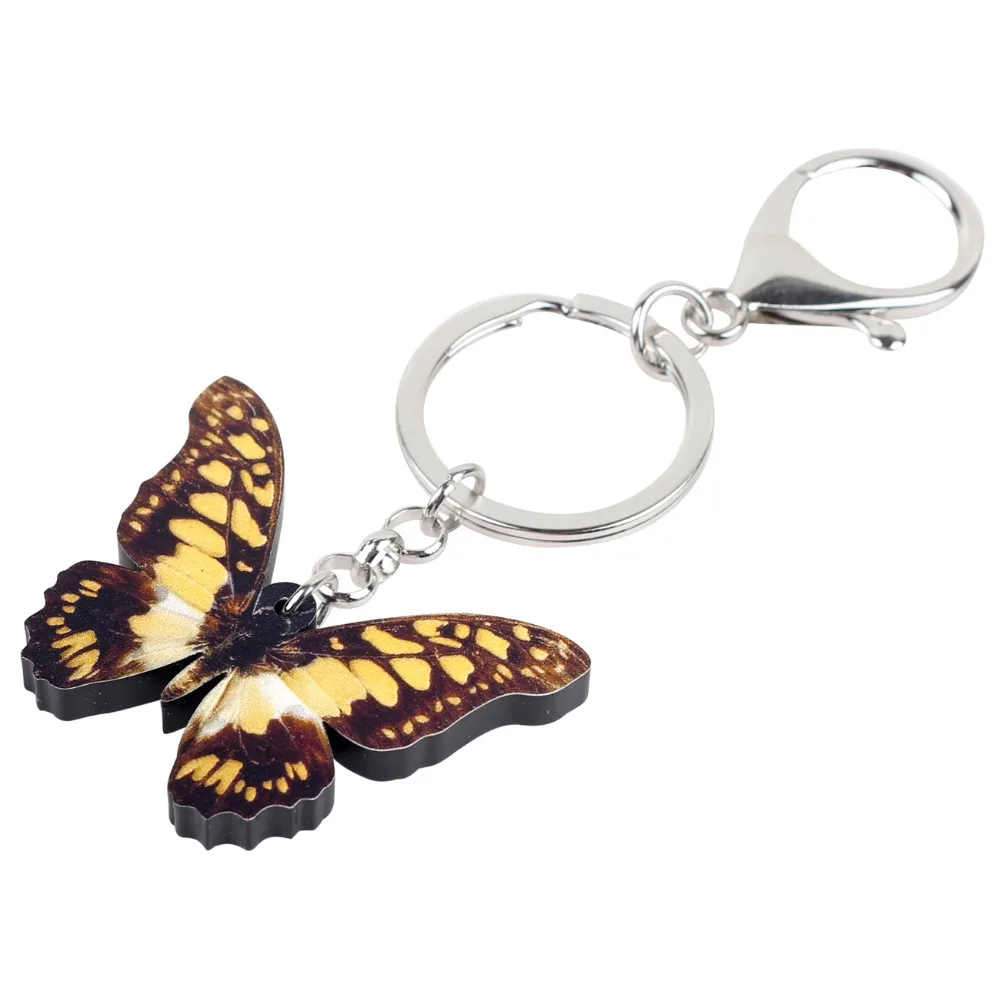 Bonsny акриловая Мода Papilio Machaon бабочка брелок для ключей кольцо животное насекомое