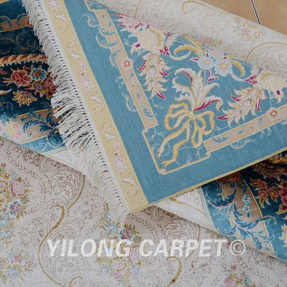 

Yilong 6.56'x9.84' Vantage traditional silk rug beige antique persian carpet sale (0302)