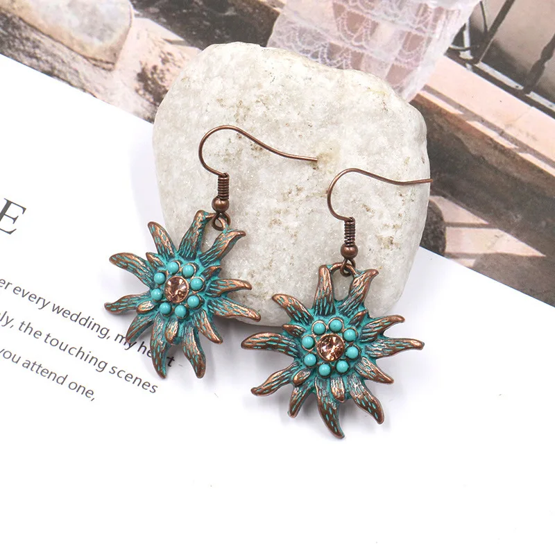 Женские серьги с подсолнухами винтажные бронзовые нестандартные цветами
