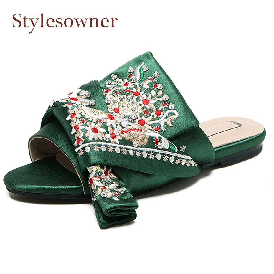 Сандалии Stylesowner с большим бантом атласные плоская подошва цветочный принт без