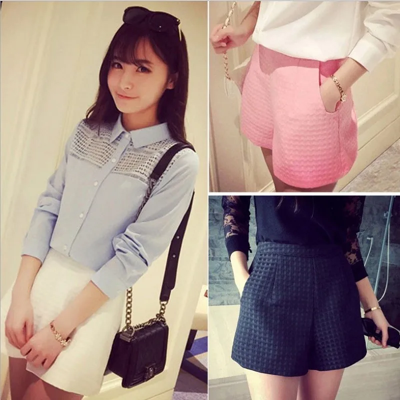 Women Europe Style Fashion High Waist Shorts Summer Casual Plaid Womens Black White Shorts
