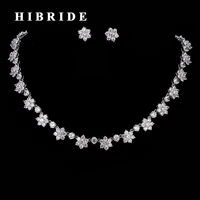 hibride beautiful flower shape rhinestone cz stone wedding jewelry sets elegant women necklace and stud earrings n 194