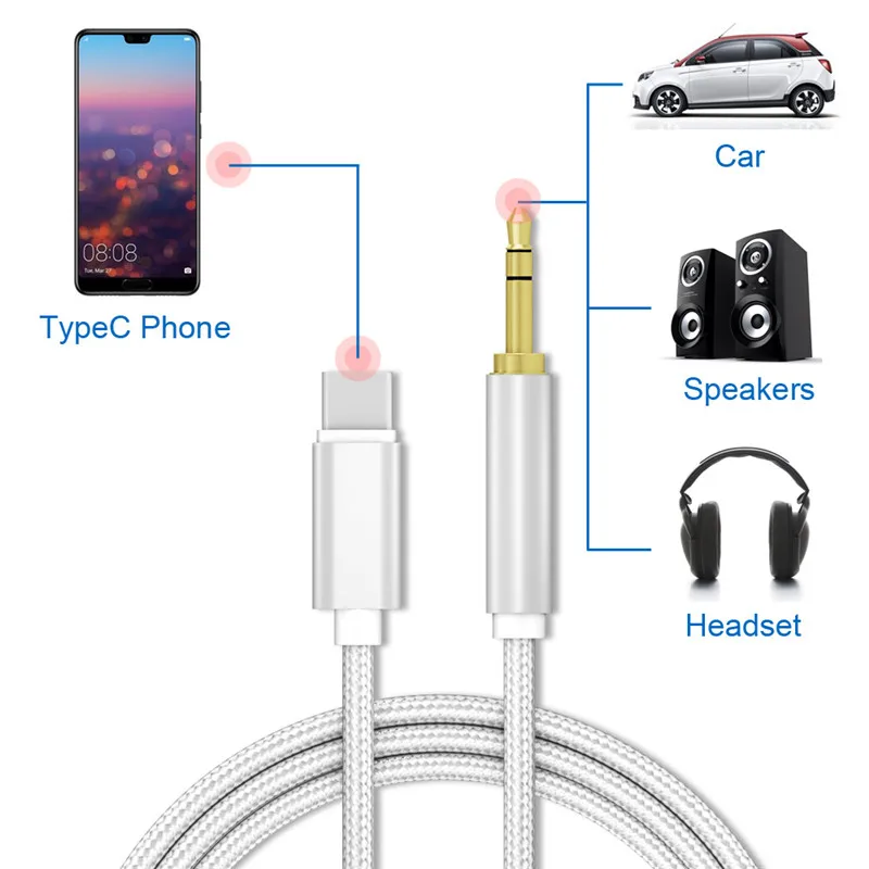 Тип C автомобильный Aux разъем адаптер для наушников аудио кабель USB type-C до 3 5 мм