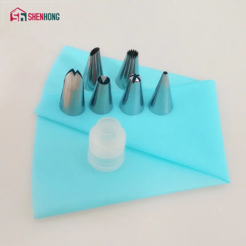 

8 PCS/Set Silicone Icing Piping Tip Cream Pastry Bag+ 6 Stainless Steel Nozzle Set DIY Cake Decorating Cake Tools with Free Gift