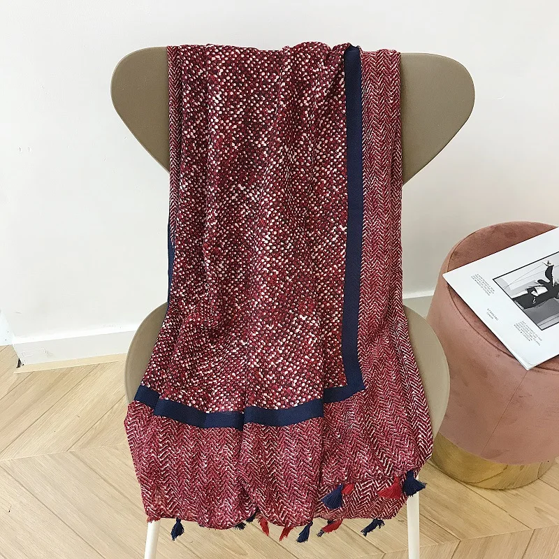 NEW vintage Ink painting hijab scarf tassel geometric fashion muslim hijabs soft women scarves and shawls islamic scarfs muffler |
