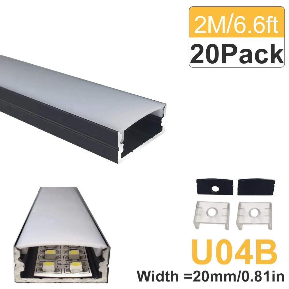 20 Pack 2 M (6.6ft) черный светодиодный алюминиевый профиль мм u образный для 5050 3528 полосы