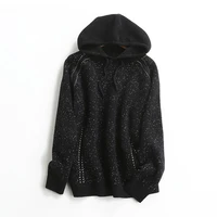 new fashion wool blend dots clip yarn thick knit women hoodies sweatshirts pullover coat tie collar oneover size