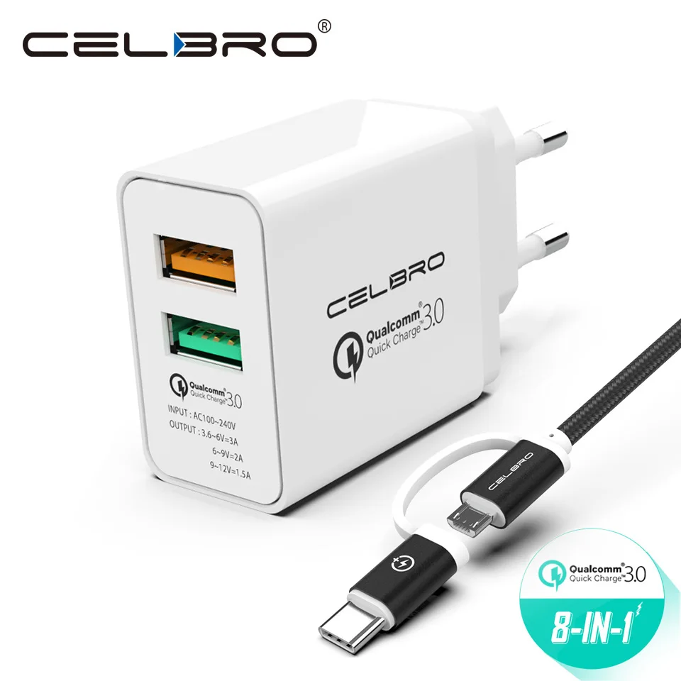 Настенное зарядное устройство Usb быстрая зарядка QC3.0 двойной адаптер 2 порта