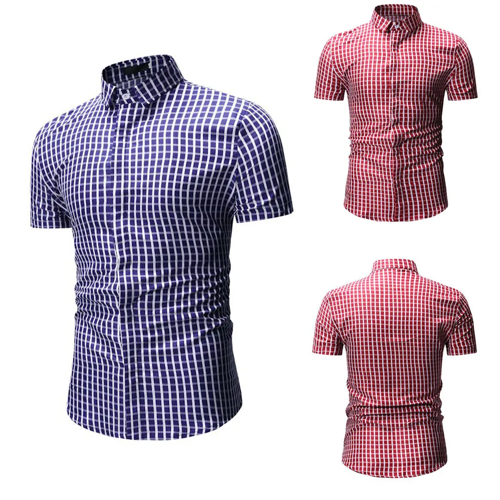 Мужская футболка с короткими рукавами веселая летняя рубашка в клетку