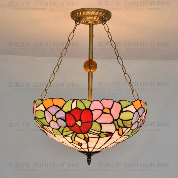 

16 дюймов плоти страна цветы Тиффани подвесной светильник витражи Стекло лампа для Спальня E27 110-240v подвесной светильник