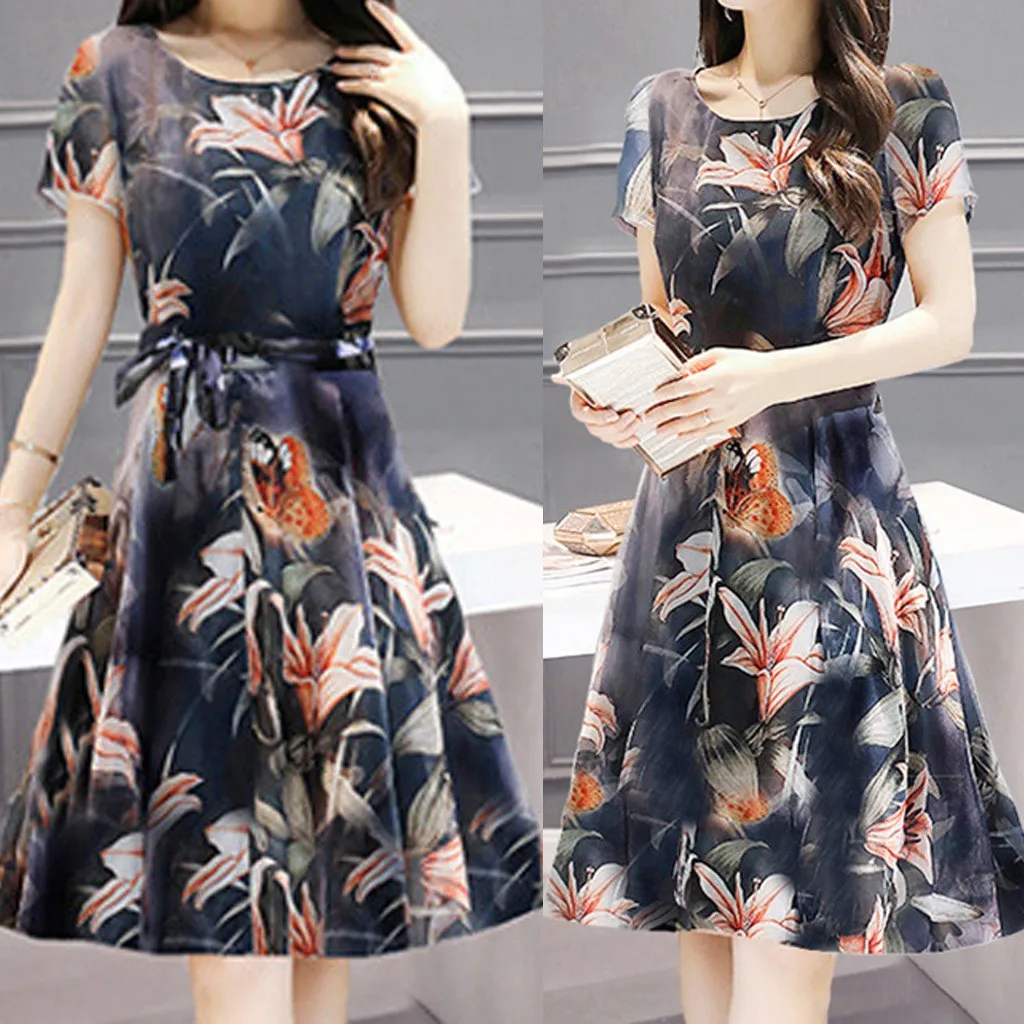 2019 платье в стиле бохо модное женское с принтом короткий рукав свободное