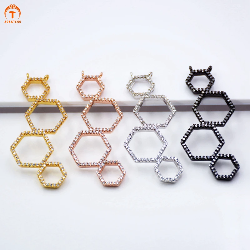 

ASA&TESS Shiny Honeycomb Charm Hexagon Charm CZ pendant Micro Pave CZ Cubic Zirconia findings Hexagon Pendant