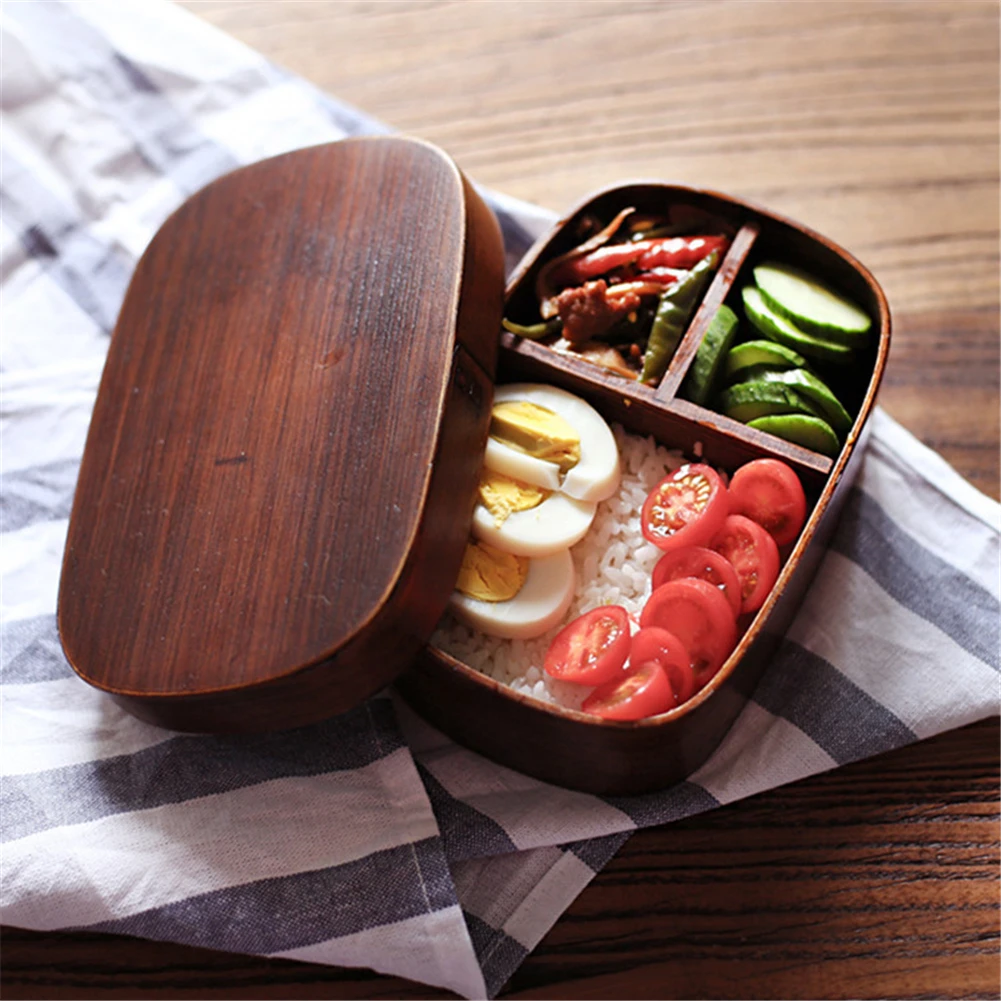 Ланч-бокс из натурального дерева Bento, трехслойный контейнер для еды, портативный Ланчбокс, кухонный прямоугольник, однослойные/двойные миски