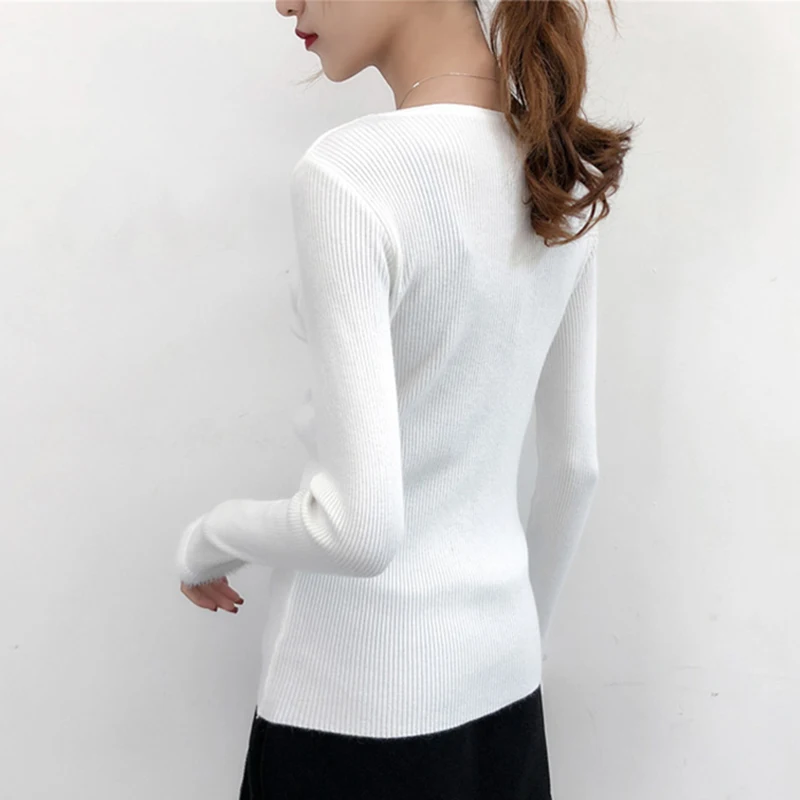 2018 Fall Fashion Sweater Women Korean Solid V-Neck Drawstring Knitted Casual Long Sleeve Pullover Tops Womens Clothes | Женская одежда