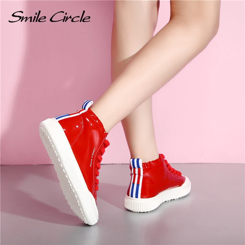 Женские лакированные кроссовки Smile Circle модная повседневная обувь на плоской