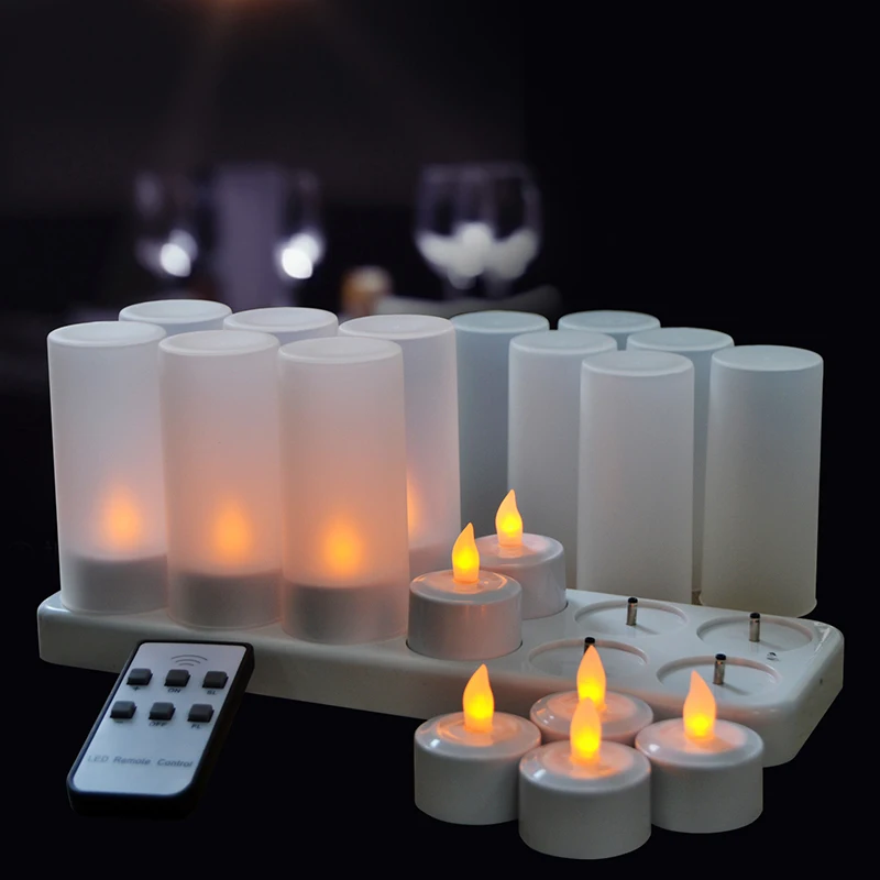 Беспламенного перезаряжаемые Tealight набор ЖК-свечей желтый свет свечи лампы для