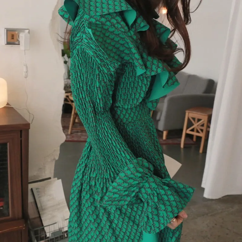 Женское платье с поясом VGH длинное плиссированное средней длины