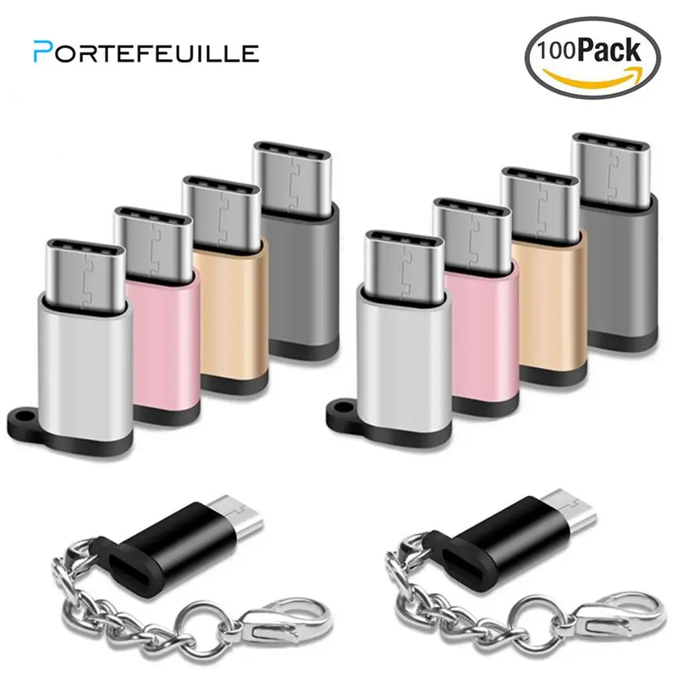 Protefeuille 100 шт. Micro Usb Женский к USB Type C Мужской конвертер для Samsung S10 plus Huawei P30 Mate20 Pro One