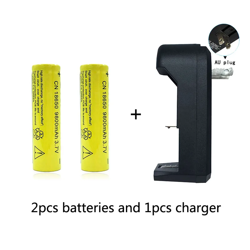 2batteries and 1 AU 2 шт. 18650 3,7 в 9800 мАч батареи Литий-ионные перезаряжаемые фонарик+ 18650 16340 14500 AA AAA Универсальное зарядное устройство - Цвет: 2batteries and 1 AU