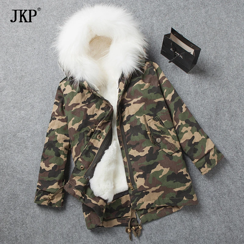 Зимнее детское меховое пальто с воротником из меха енота кроличьего для