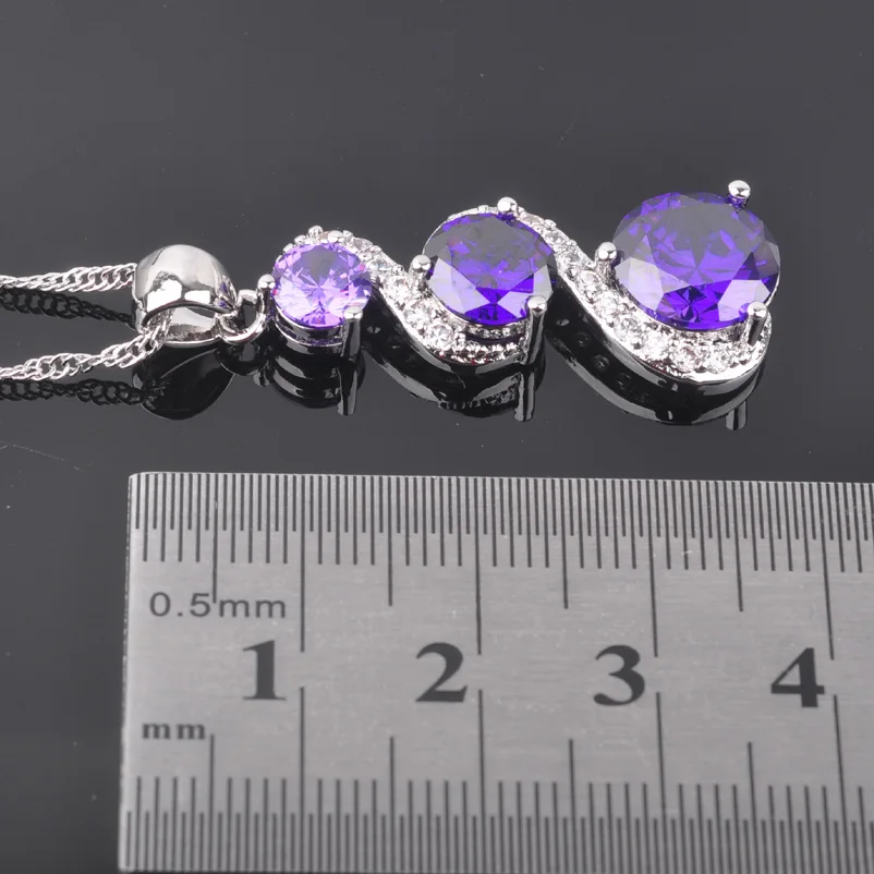 925 серебряные Свадебные Ювелирные наборы фиолетовый кристалл белый CZ украшения