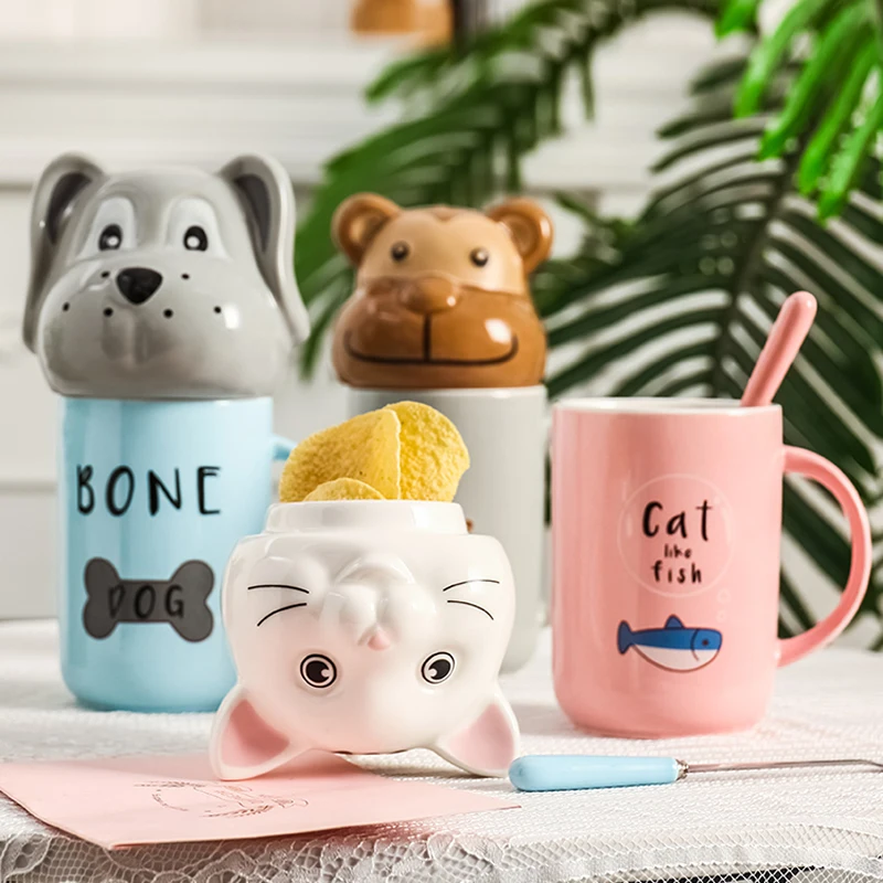 Милый 3D Счастливый мультфильм животных керамическая чашка забавная кошка собака