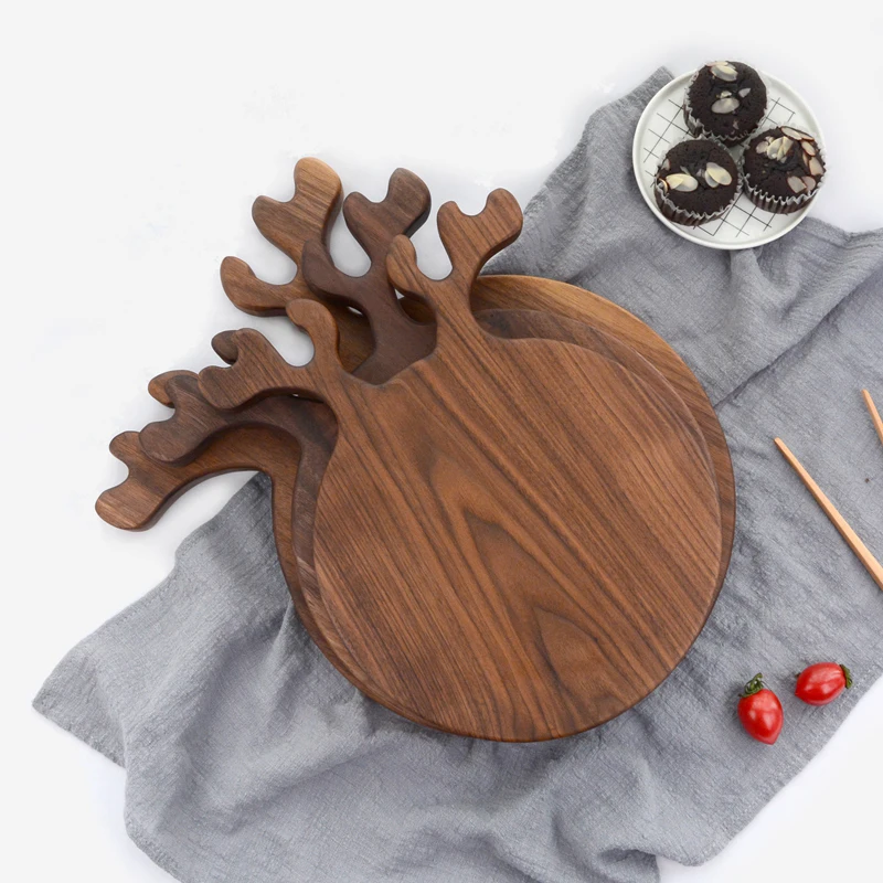 Круглая разделочная доска из черного ореха блочные оленьи фруктовые тарелки для