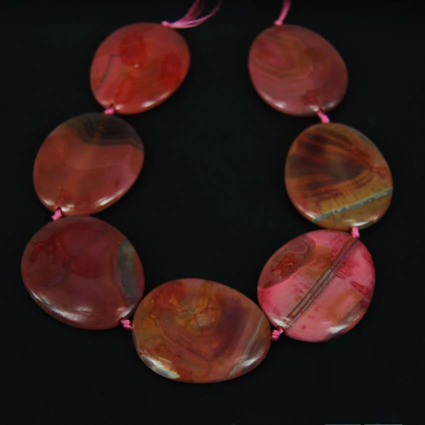 7 Colos Achate Beads 7PCS Strand Smooth Natural Dragon Veins Gems Stone Oval Slab Slice Pendant Large Size Middle Drilled | Украшения и