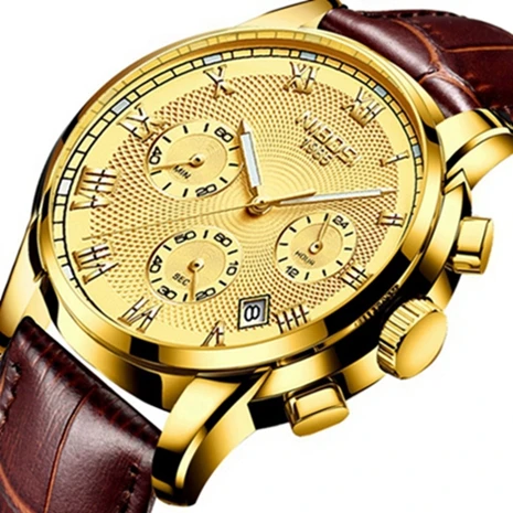 NIBOSI Montre Homme Топ люксовый бренд известный мужские часы бизнес часы золотые часы кварцевые часы военные Relogio Masculino Saat - Цвет: Q