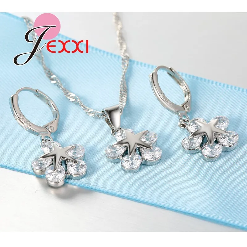 Элегантный женский комплект ювелирных изделий в виде цветка из стерлингового