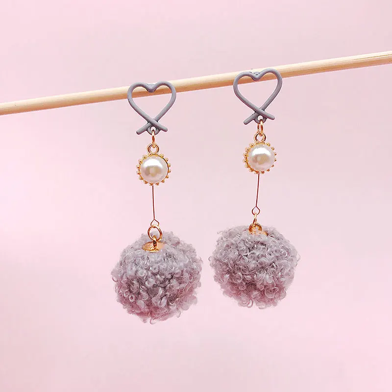 Sweet Spray Paint Colorful Heart PomPom Drop Earrings Brincos For Women Handmade Soft Ball Dangle Jewelry Party pendientes | Украшения и