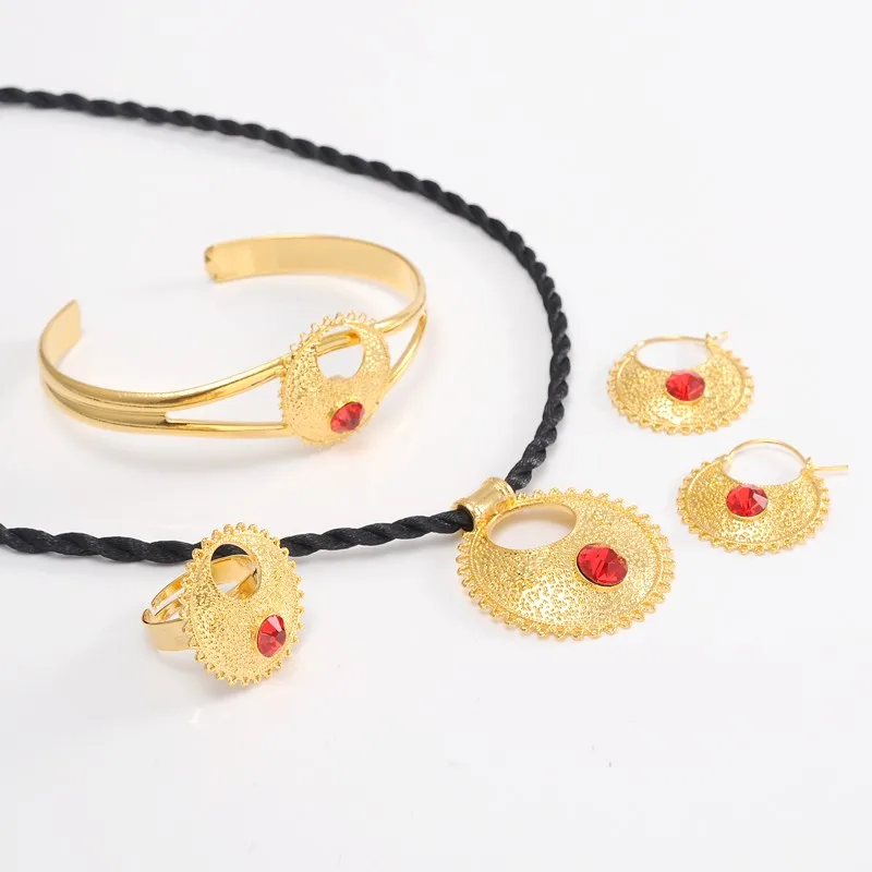 

Bangrui Ethiopiancrystal cz Jewelry set Gold Color Pendant Necklaces/Earrings/Ring/Bangle Eritrea Africa Habesha Wedding Party