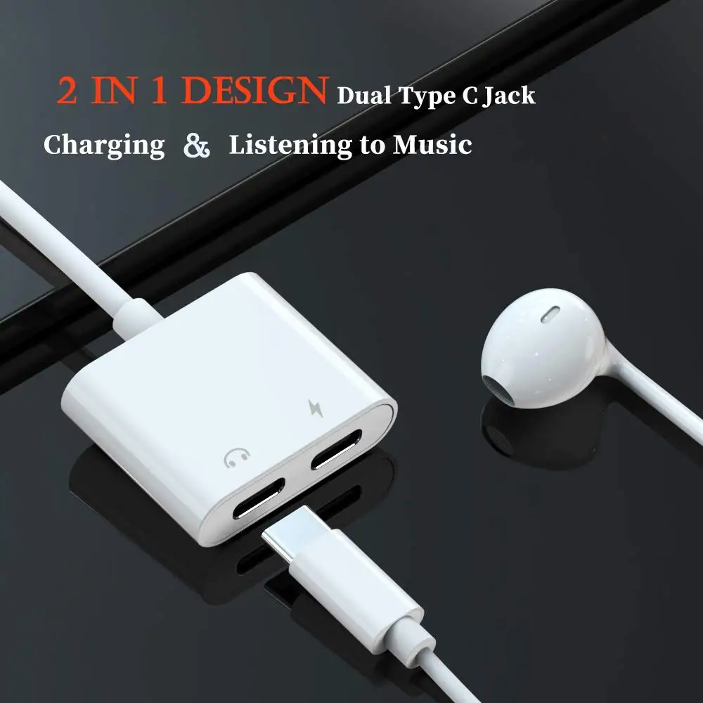 Тип c двойной аудио зарядное устройство адаптер Разъем для наушников 2 в 1