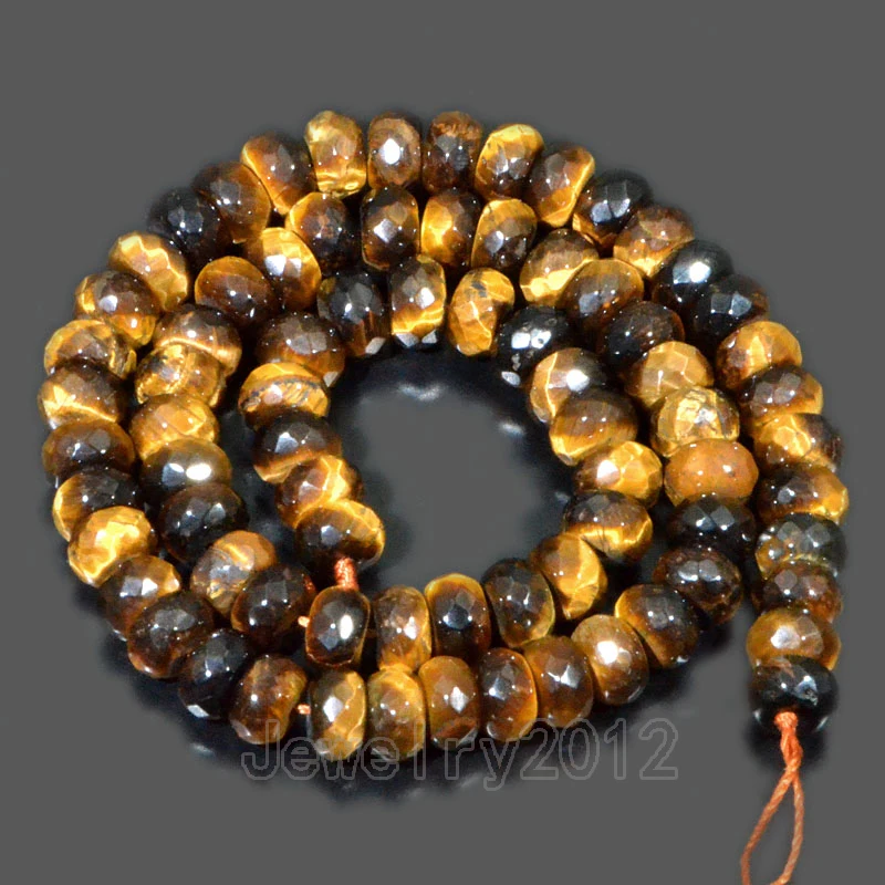 3Strands/Lot 4x6mm &amp 5x8mm Yellow Tiger Eye Smooth Matte Faceted Natural Gem stones Rondelle Loose Charm Beads 15.5&quot Lot | Украшения