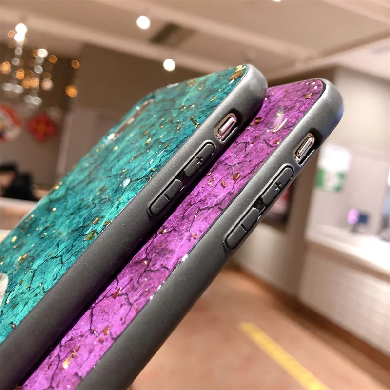 Блестящий мраморный эпоксидный чехол для телефона Apple iPhone X XR XS Max задняя крышка