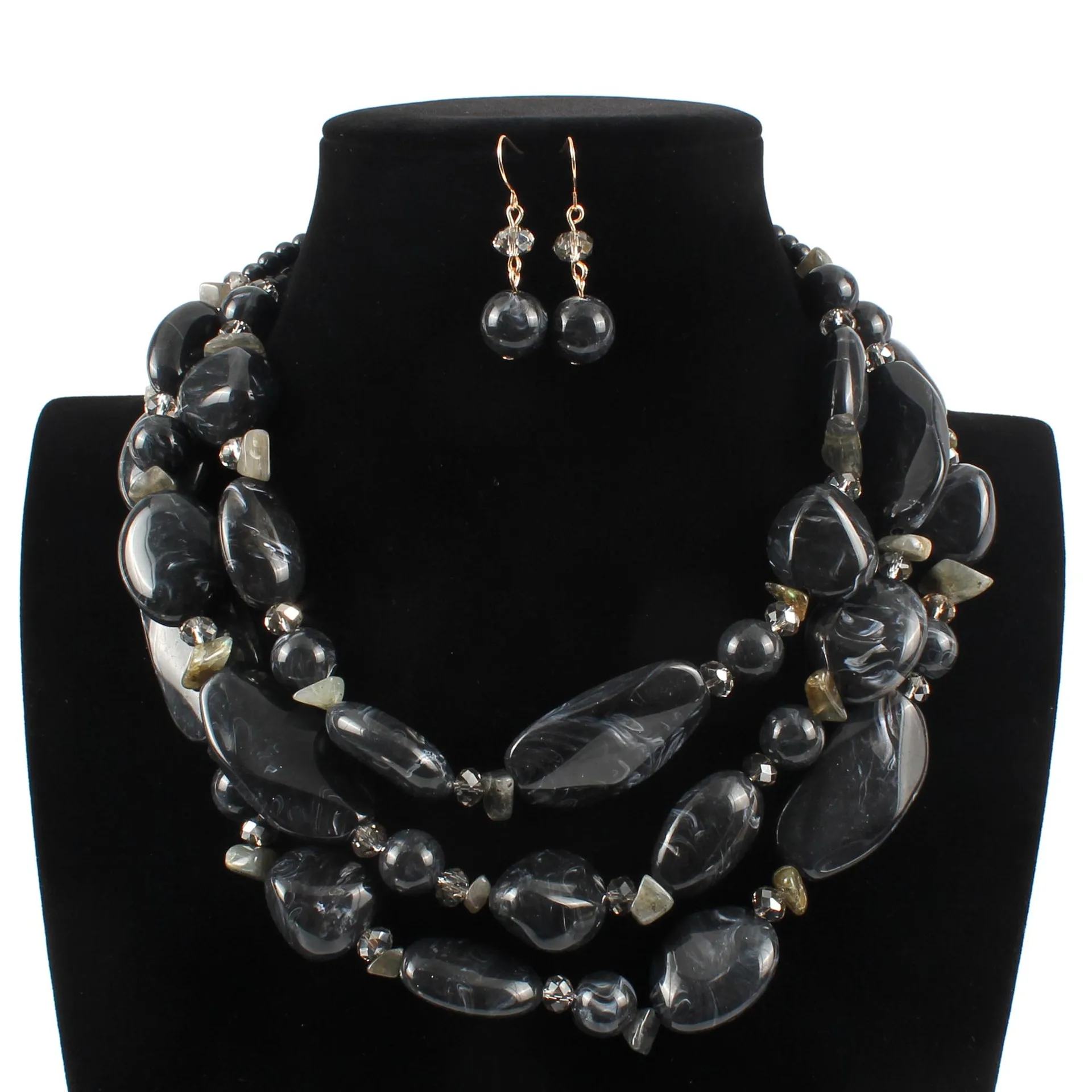2018 New Hot Exaggerated Multi Layer Bohemian Jewelry Sets Women Strand Beaded Choker Resin Crystal Geometric Necklace Earrings | Украшения