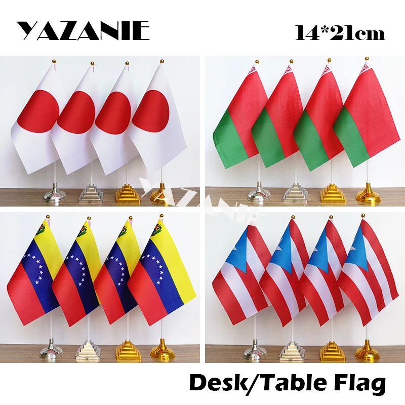 YAZANIE, 14*21 см, 4 шт., флаг для японского, беларусного, винного, винного стола, с золотым, серебряным, круглым пластиковым основанием и флагом для стола