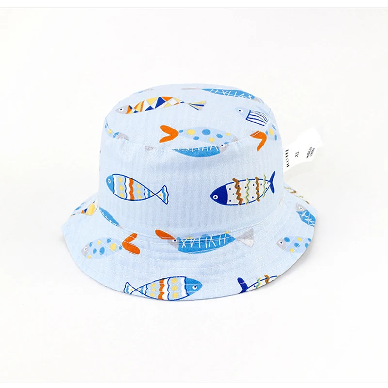 

Summer Baby Girls Sun Hat Cotton Baby Hat Kids Child Cap Cartoon Fish Print Bucket Hat Double Sided Can Wear Children's Hats