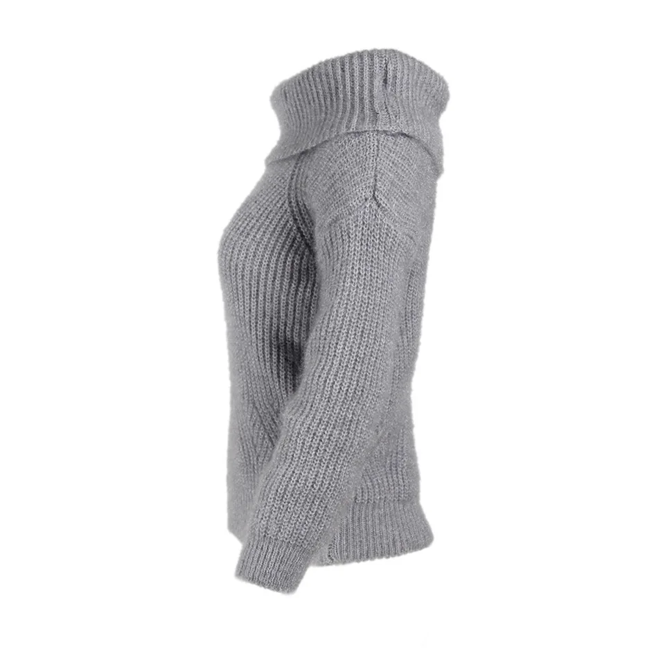 Women Sweaters And Pullovers Autumn Winter Slash Neck Long Sleeve Gray Blue Red Khaki Pink Thick Knitting | Женская одежда