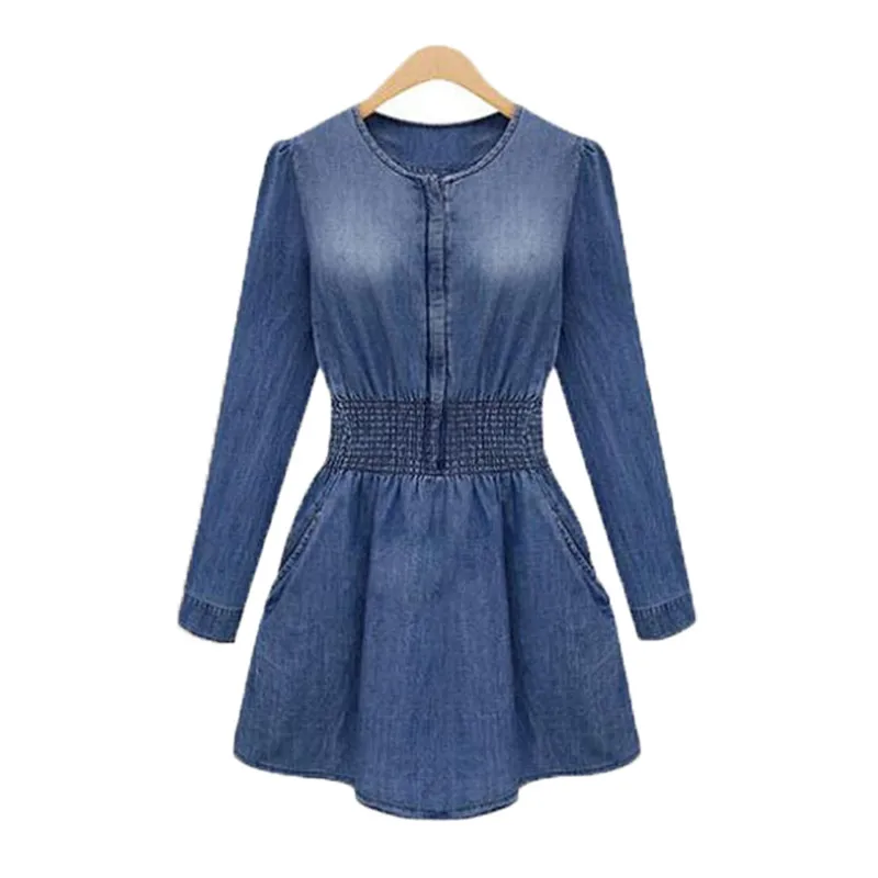 Women Jeans Dress Elegant Autumn Long Sleeve Slim Waist Denim Dresses Party Office Vestidos Plus Size | Женская одежда