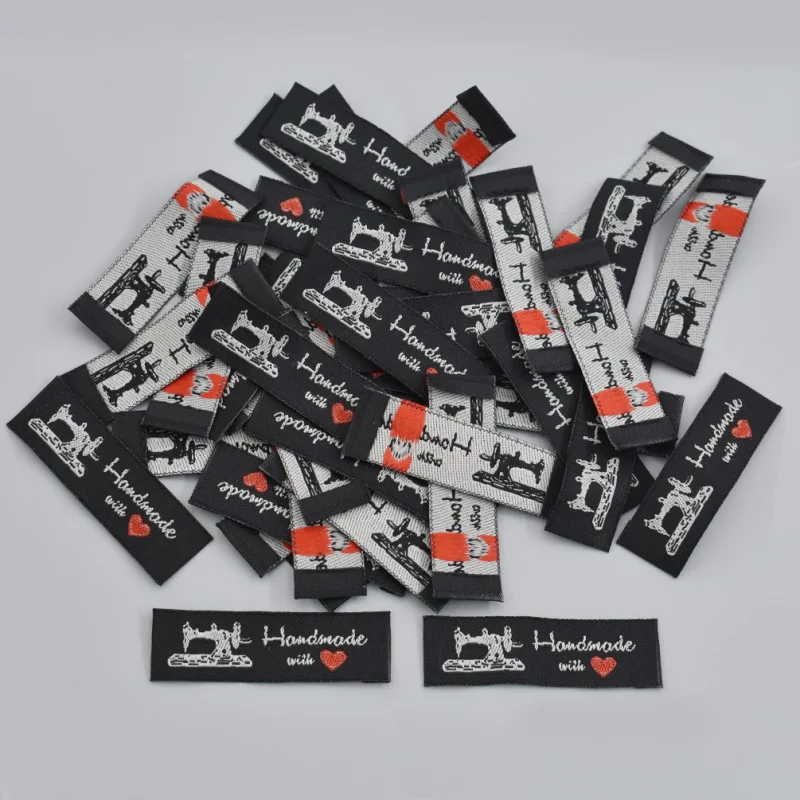 50 шт./лот швейные хлопковые этикетки ручной работы для одежды с принтом сердца