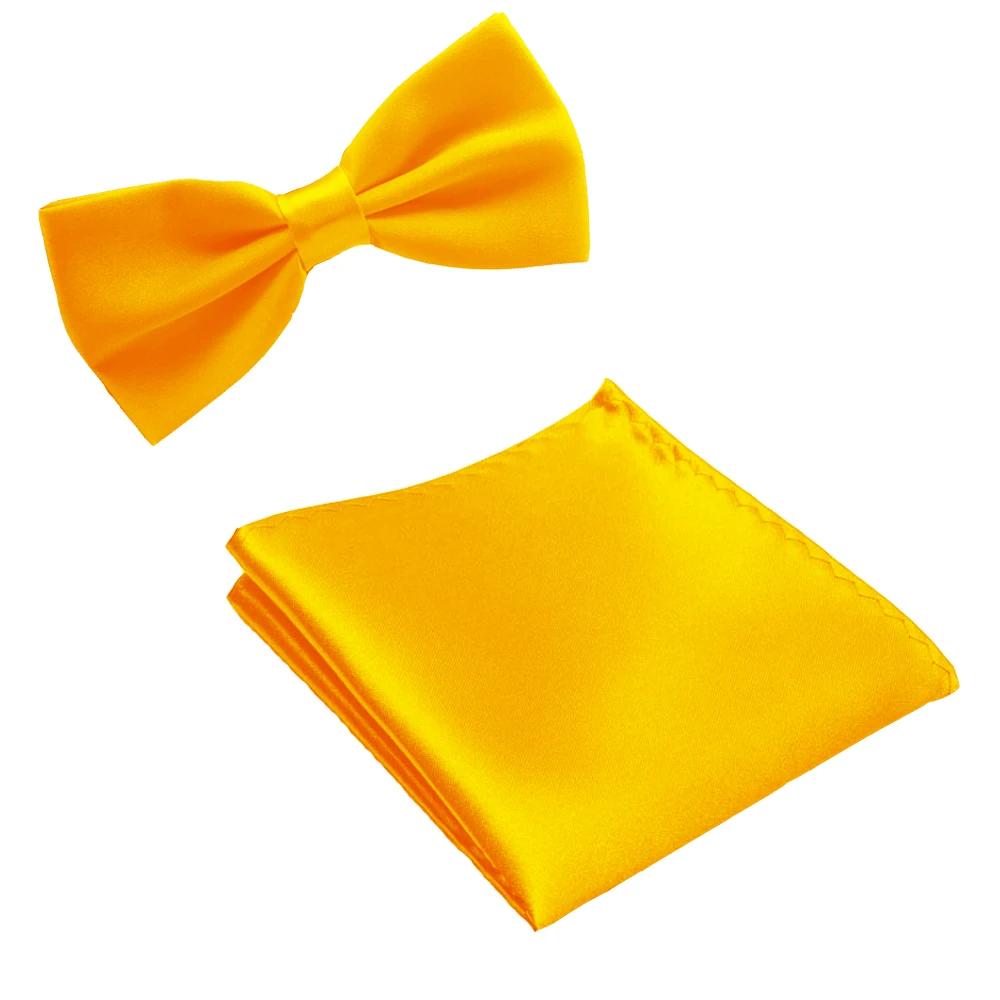 Golden Yellow Шелковый однотонный деловой галстук-бабочка для мужчин, винтажный фиолетовый резной Модный галстук-бабочка, черный Свадебный галстук-бабочка, карманный квадратный платок, набор - Цвет: Golden Yellow