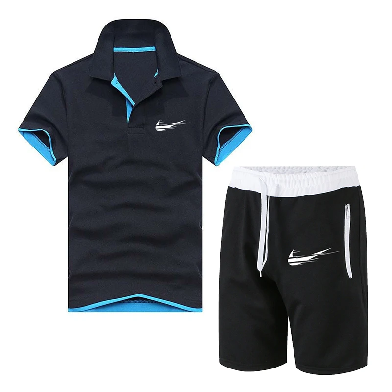 Новый трендовый брендовый мужской костюм поло + шорты Модный повседневный